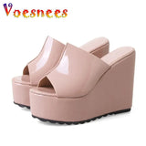 High-heeled Home Women Slippers Waterproof Platform Slides Wedge Sandals Summer New Solid Color Simple 12CM High Heel