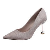 Heels Women Stilettos Elegant Sexy Nude Dress Shoes Bridal Stripper Party Gold Silver Luxury Pearl Pointed Toe