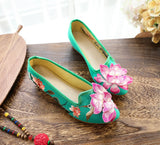 Breakj Shoes Single Shoes Three-Dimensional Embroidered Lotus Embroidered Cloth Shoes Low Heel Spring And Autumn Women's Shoes One Foot
