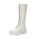 Women's Mid Calf Boots Padded Shoes Knee High Winter Sneakers Punk Style Military Casual White Black 2023 Lucury Platform