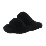 Women Slippers Faux Fur Home Cozy Furry Slides Comfortable Open Toe Designer Fluffy Black Plush Warm House Women
