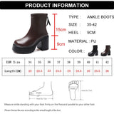 Women Chunky High Heels Ankle Boots Pu Leather Thick Platform Gothic Booties Woman Back Zipper Short Boots Female