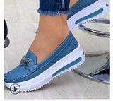 Breakj Autumn 2023 Thick Bottom Round Head Solid Color Women 40-43PU Light-Mouthed Women's Flat-Soled Single