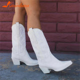 Cowboy Western Boots Great Quality 2023 Spring Summer Brand Design Shining Embroidery Fashion Mid-calf Boots