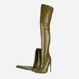 Furtado 2022 Women Over The Knee High Boots Pointed Toe Stilettos Heels Back Zipper silver burgundy Thigh High Boots 45
