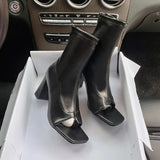 Breakj Short-Shoe Women 2025 Spring Clip Toe Elastic Sleeve Fish Mouth Coarse And Cool Boots Women's Boots Square High