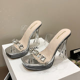 Breakj Slippers Women Wearing Fashion Fairy French Transparent High Heels Coarse Sandals Niche High-Grade Cool