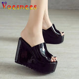 High-heeled Home Women Slippers Waterproof Platform Slides Wedge Sandals Summer New Solid Color Simple 12CM High Heel
