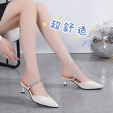 New Large Size Slippers Size 35-42 Pointed Fairy Wind Muller Fashion Rhinestone Women's