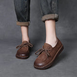 Breakj Layer Of Cow Leather Hand-Retro Single Shoe Women 2025 Spring New Comfortable Soft-Soled Casual Shoes Round Leather Women's