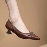 2024 Braid Pointed Toe Pumps Women Plus Size Thin Heels Work Office Shoes Laides Slip On Bowknot High Heel Shoes