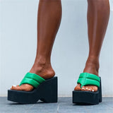 Summer Women Sandals PU Leather Wedge Ladies Peep Toe Party Super High Heel Platform Female Pumps 2022 Fashion