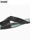 Size 33-40 Women Flats Slippers Real Leather Low Heels Summer Shoes Woman 2023 Open Toe Indoor House Slides