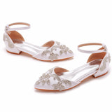 Breakj Cm Flat Heds Casual Tip Hollow Sandals Low Heeled White Bungalow Diamond Wedding Shoes Dress