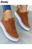 New Women's Low-top Vulcanized Shoes Round Toe Casual Shoes Flat Shoes Lace-up Walking Shoes Women Versatile