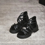 Breakj Spring And Summer New Thick-Soled Roman Sandals Women Zipper Coarse Heel Toe Fashion Casual