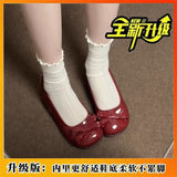 Breakj Wind With Single Shoes Women 2025 Summer Bows Shallow Mary Treasure Head Flat Sole Pedal
