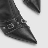 Rivet Boots Female 24 New Thin Heel Hot Girl High Heel Motorcycle Boots Zipper 7Cm Fashion High