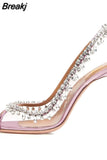 New Summer Transparent Shoes For Women Crystal Chain High Heel Women's Sandals Peep Toe Slingback Women Pumps Wedding