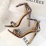 Shoes Color Rivets Women Sandals Roman Style Heeled Sandals Hollow Out High Heels Stiletto Sexy Party Shoes