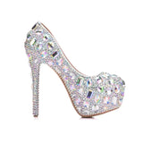 Queen Women Rhinestone Wedding Shoes High Heel Platform Event Handmade Cinderella Pumps Big