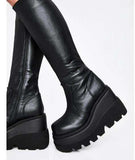 New Spot Thick Soles, Large Size Boots, Autumn New Muffin Sole Leather Boots, Solid Color High-Heeled Women's