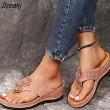 Women's Slippers Fashion Flower Solid Color Wedge Flip-Flops Outdoor Platform Non-slip Beach