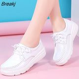 Women's Walking Shoes Loafers Wedges Lace-up Genuine Leather Shoes Thick Bottom Comfortable Nurse Work Shoes