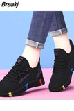 Style Casual Women's Sports Vulcanize Shoes Mesh Breathable Flying Woven Soft Sole Walking Platform Sneakers Women Tennis