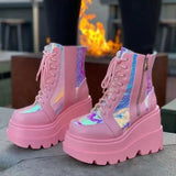 Winter New High Heels Female Dazzling Slope Heel Side Zipper Boots Children's Large Size Women's
