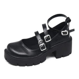 Style Lolita Shoes for Girls Women JK Black Gothic Thicken College Student cosplay costume High Heel Round Toe