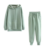 2020 New Autumn Winter Women Thick Fleece 100% Cotton Suit 2 Pieces Sets Hoodies Sweatshirt and Pants