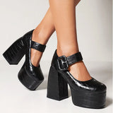 Female Mary Janes Pumps Large Size 48 Buckle High Heel Shallow Platform Fashion Elegant Trendy Spring Shoes For