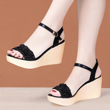 Summer New High-Heeled Sandals Women's Muffin Thick Soles Fashionable Large Size Open Toe