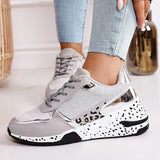Sneakers Platform Casual Shoes Women Vulcanize Shoes Leopard Ladies Running Shoes Sport Silver Lace-Up Female