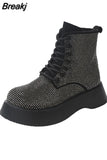 Boots Women Patchwork Stretch Cloth Botas Winter Platform Thick Boots 2023 New Snow Slip-on Chelsea Boots Botas