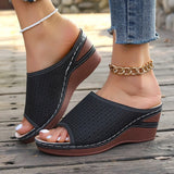 Breakj New Women's Slope And Thick Bottom Slippers Large-Size Pure Color Fish Mouth Slope And High-Inctase Leisure