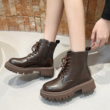 Wind Martin Boots Female Spring And Autumn Single Boots 2023 New Winter Add Velvet Sole Thick Heel Increased Ankle Boots Ins