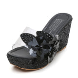 Breakj Women's Korean Version Of Fashion Casual High-Heeled Shoes With Transparent Flowers Water Drilled Outside Wearing A Word