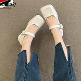 Square Toe Mary Jane Shoes Women Low-Heeled Single Shoes Leather Shoes Spring
