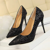 Breakj Fashion Sexy Nightclub Women's Shoes Metal Heel High Heel Shallow Pointed Sequined Single