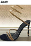 Winding Crystal Sandals Woman Summer 2023 Runway Ankle Strap Party Shoes Stiletto Sandals High-heeled Ladies