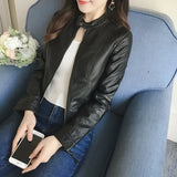 New Spring Faux Leather Jacket Women Slim Vintage Black Soft Motorcycle Short Jackets Lady Bomber Coat