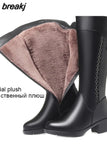 High Boots Woman Winter 2023 Authentic Leather Black Fur Long Boots Female Zip Luxury Designer Shoes Women Heels Large