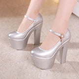 Catwalk Model Catwalk Shoes Female Super High Heels 15Cm Thick Heel Waterproof Platform Round Head Nightclub Single Shoe