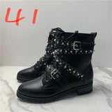 Size Classics Women Rivet Ankle Boots Crude Heels Square Toe Summer Half Slippers Autumn High Heels Boots Female Women