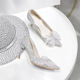 Breakj High-Heeled Women Fashion Comfortable Shallow Bow Fine Heel Single Shoes Women 2025 Spring And Summer