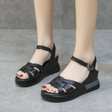 Out Buckle Sandals Women 2023 Summer New Dew Toe Casual Retro Wedge Heel Roman Sandals Women's
