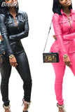 Spring 2023 PU Leather Two Piece Sets Women Lapel Button Long Sleeve Shirt Top And Pants Outfits Sexy Party