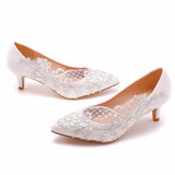 Breakj Cm Middle Heel Elegant Simple Lace Mesh Wedding Shoes Tip High Bridal Wedding Dress Shoes Spring And Autumn Single